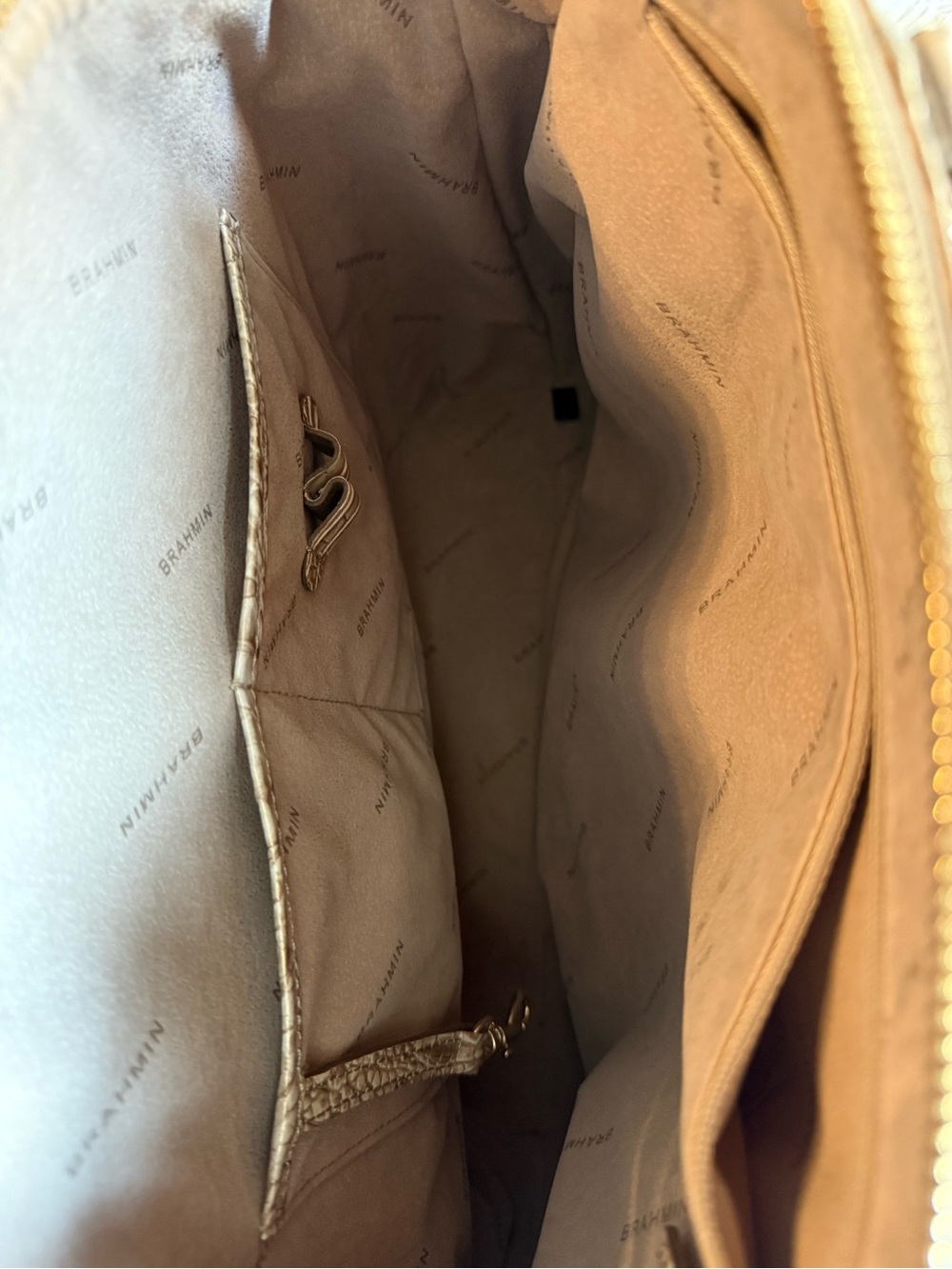 Brahmin Metallic Croc-Embossed Satchel in Champagne Gold - Picture 4 of 6